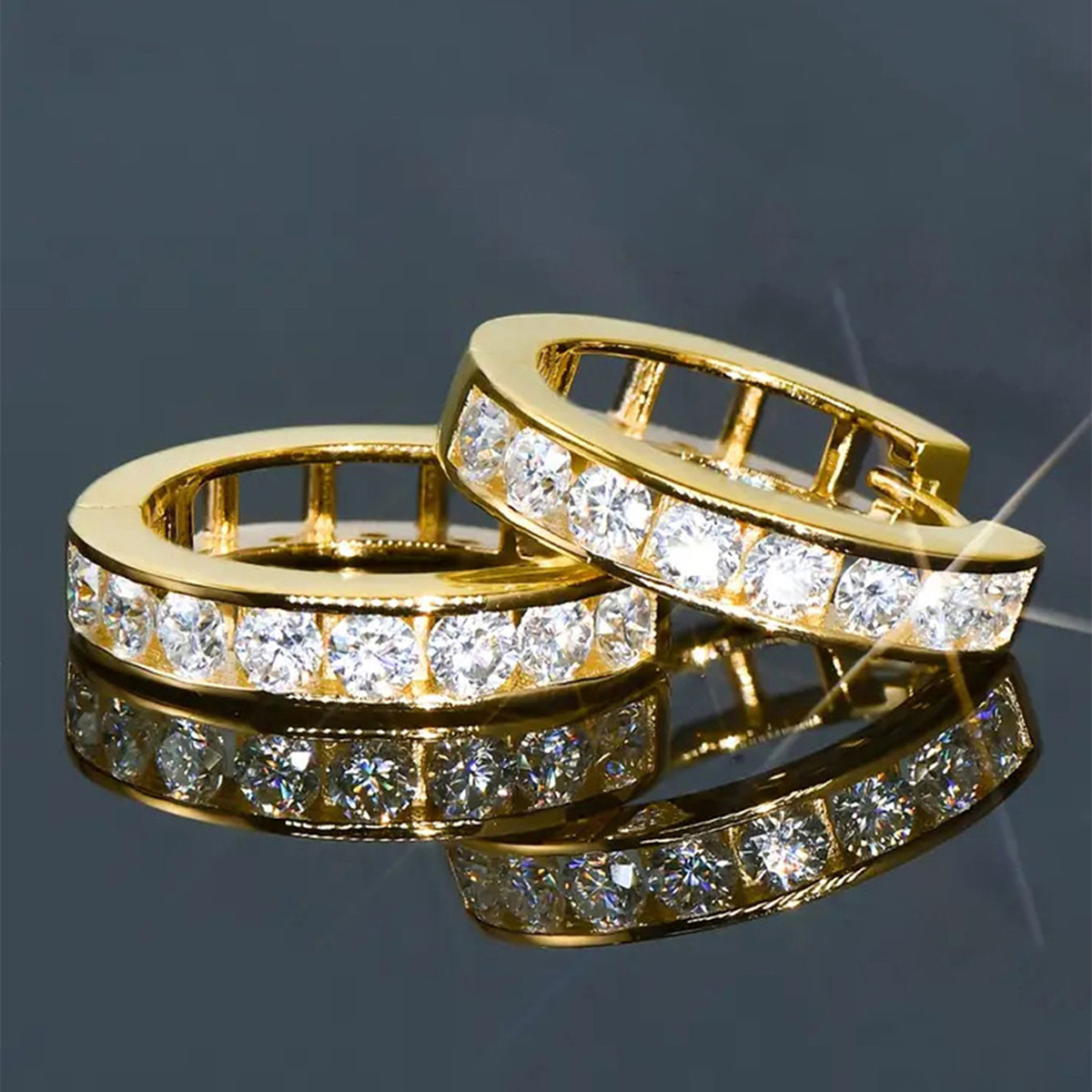 Geometric Earrings For Women With Claw Setting, Copper Material, KC Golden Water Plating, And Zircon Inlay 3