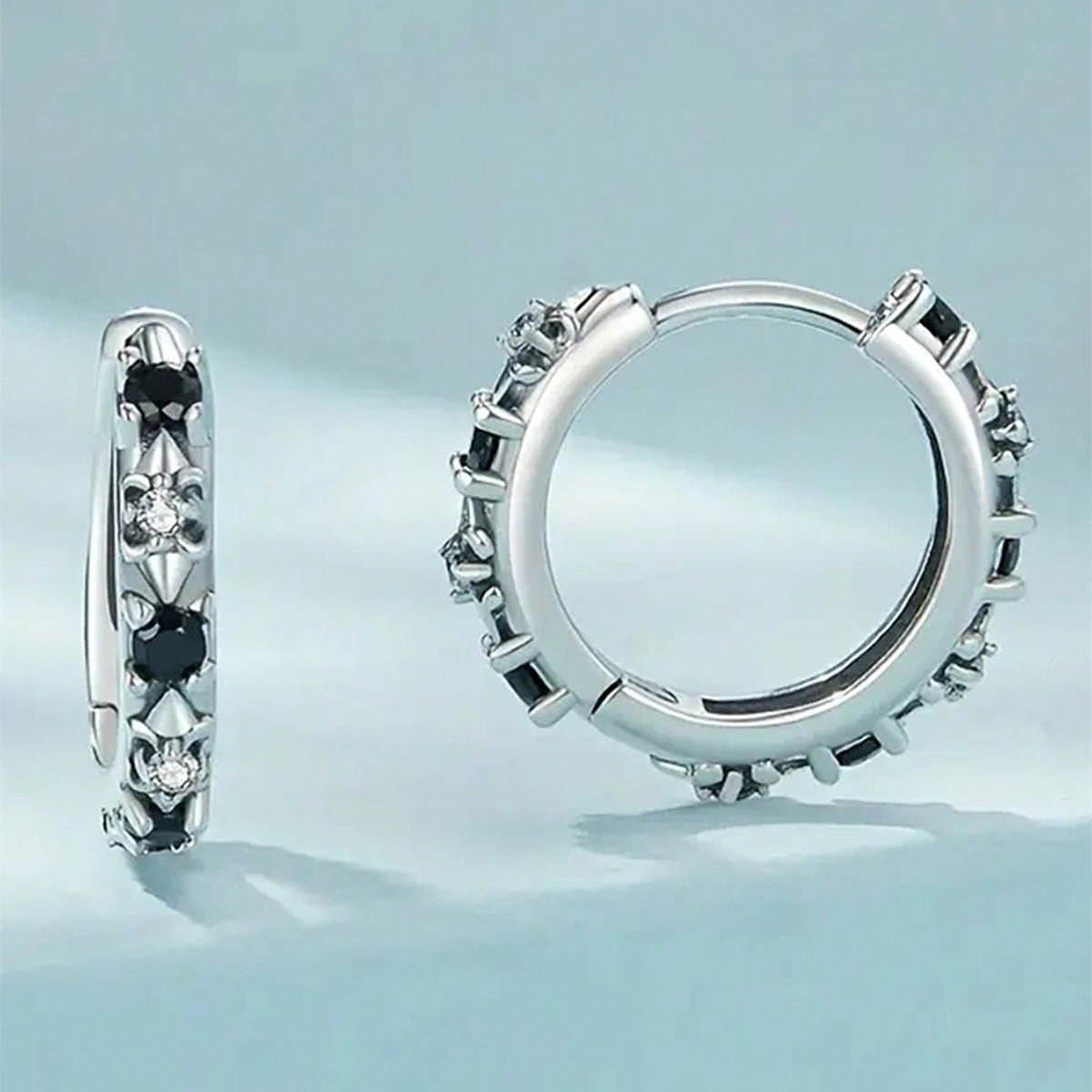 Geometric Earrings For Women With Claw Setting, Copper Material, White K Water Plated Finish, Featuring Zircon Inlay