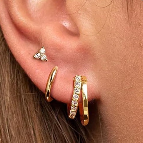 Geometric Earrings For Women With Claw Setting, Electroplated Copper Base, Golden Plated Finish, And Zircon Inlay