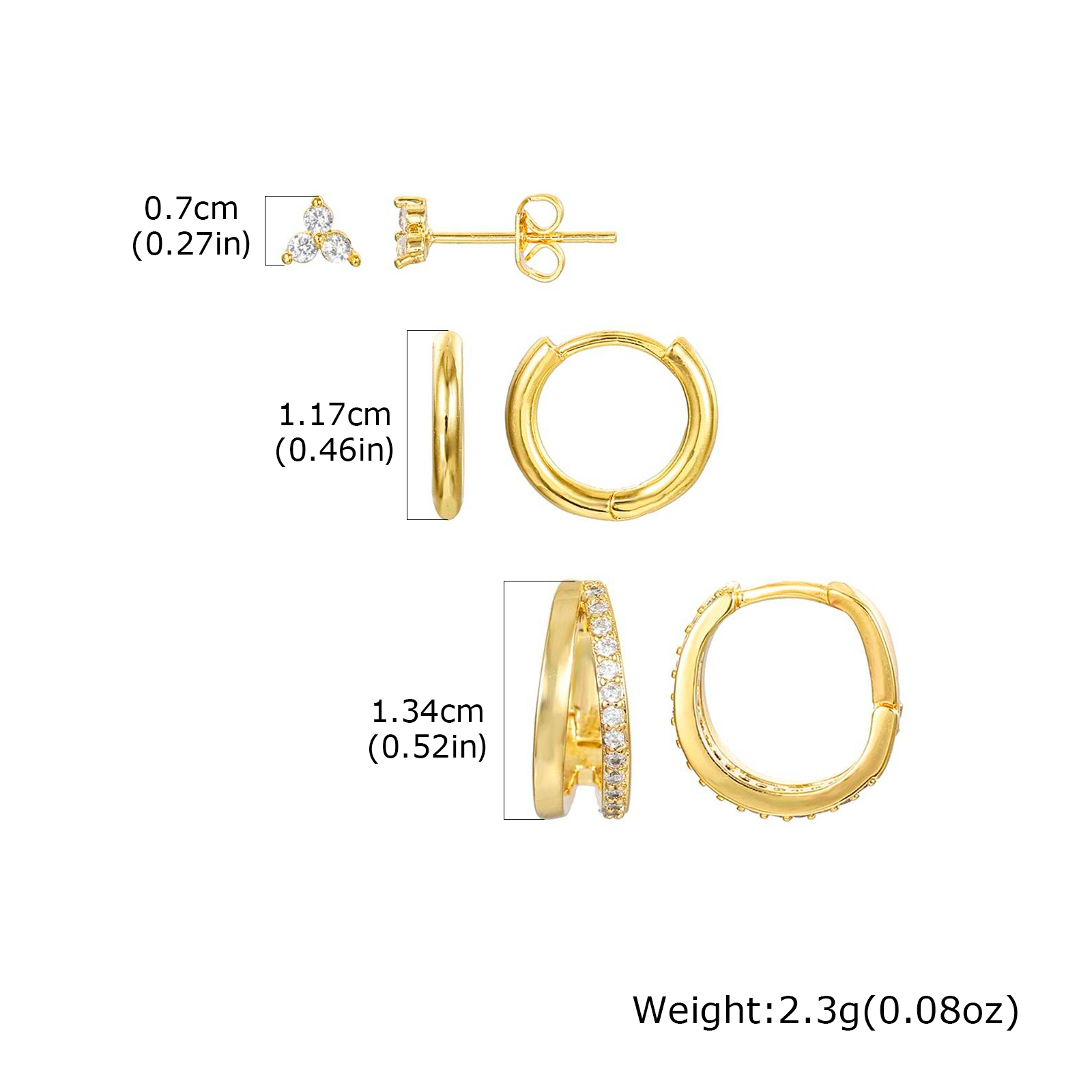 Geometric Earrings For Women With Claw Setting, Electroplated Copper Base, Golden Plated Finish, And Zircon Inlay 2