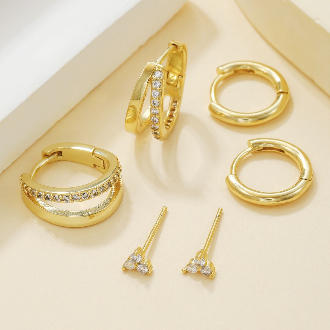 Geometric Earrings For Women With Claw Setting, Electroplated Copper Base, Golden Plated Finish, And Zircon Inlay 3