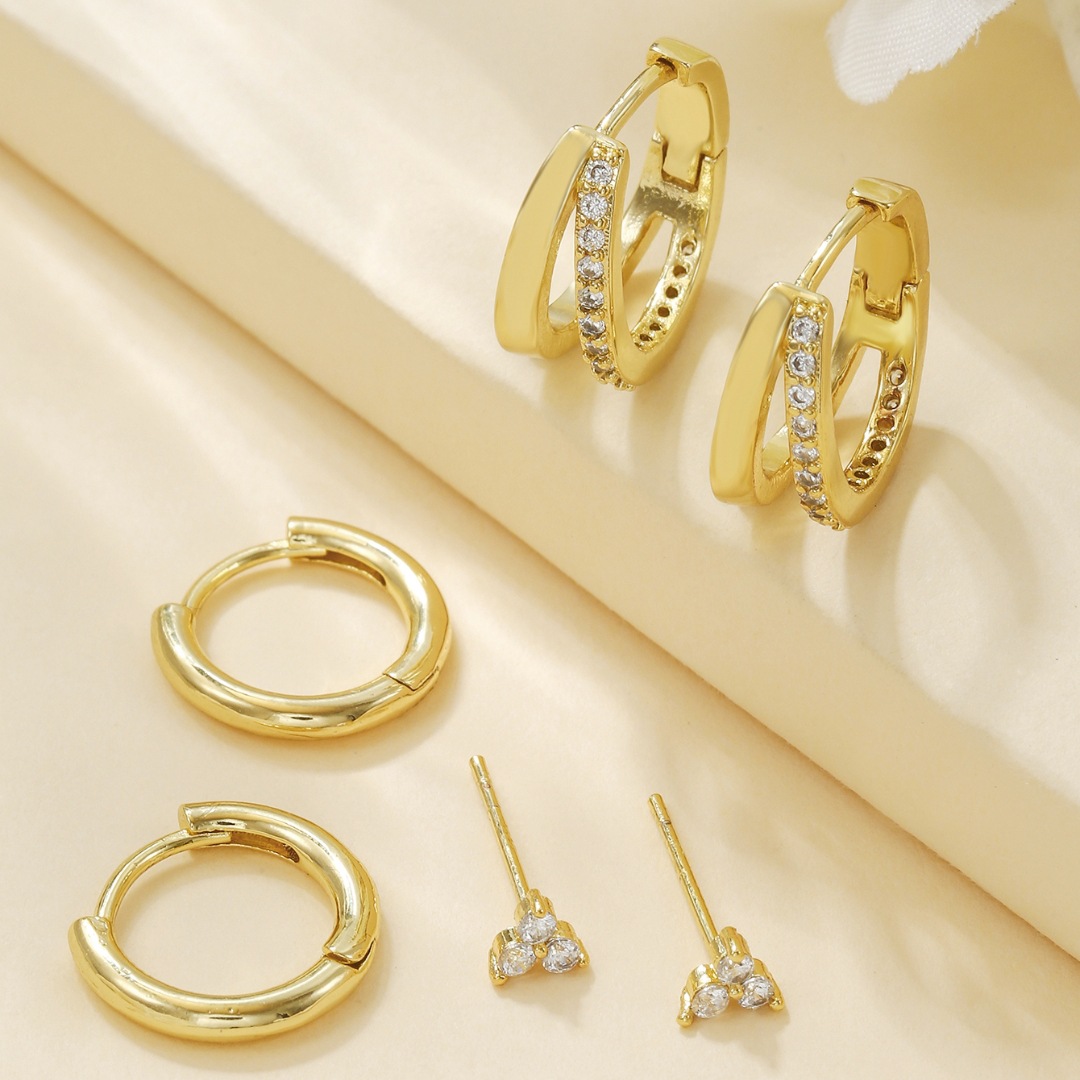 Geometric Earrings For Women With Claw Setting, Electroplated Copper Base, Golden Plated Finish, And Zircon Inlay 4