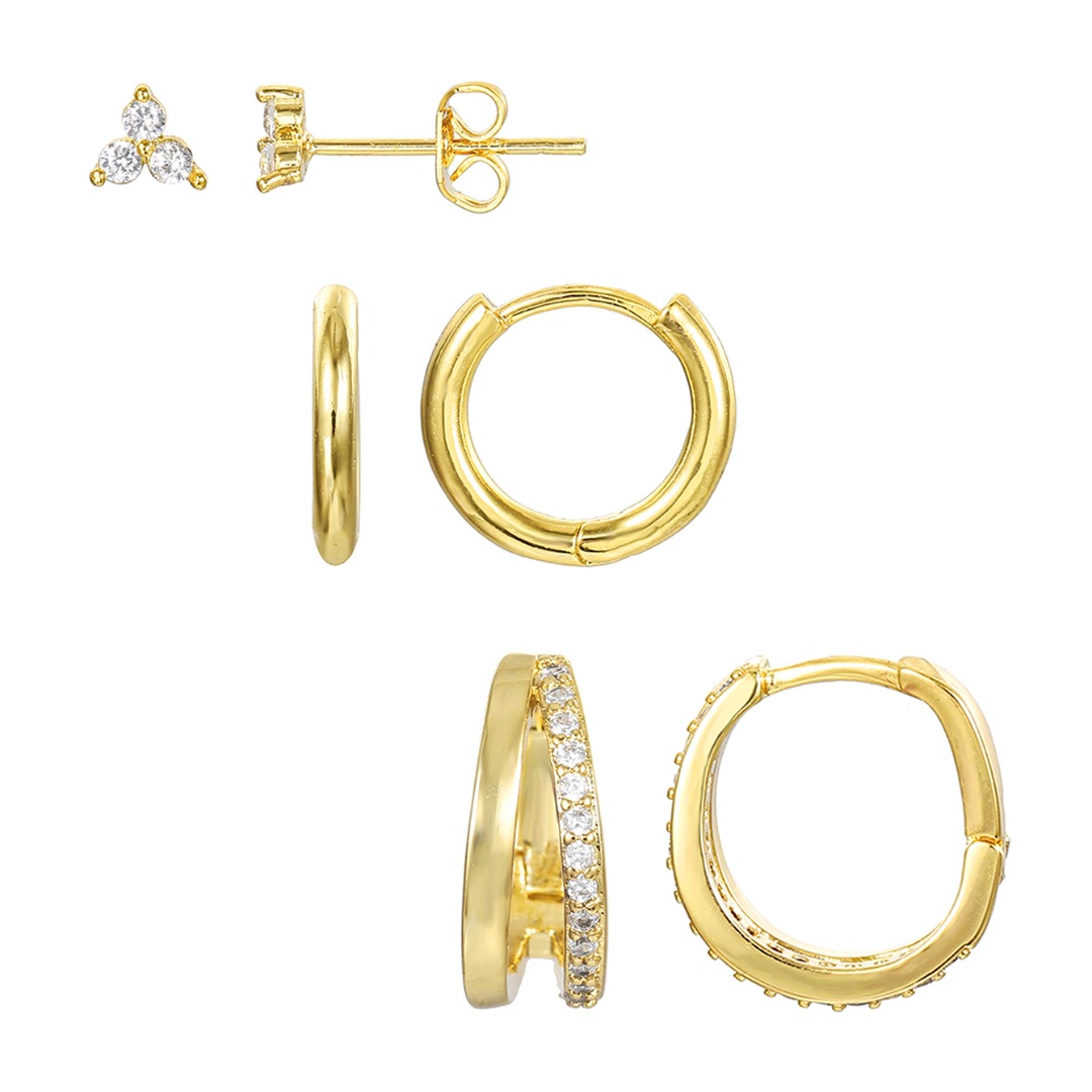 Geometric Earrings For Women With Claw Setting, Electroplated Copper Base, Golden Plated Finish, And Zircon Inlay 5