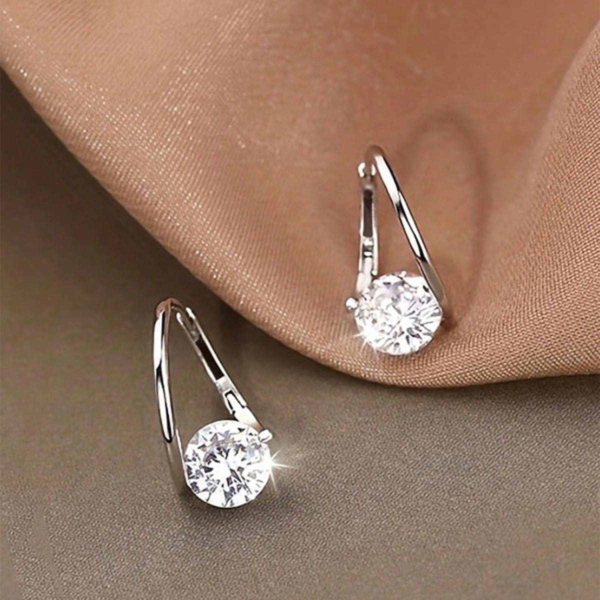 Geometric Earrings For Women With Claw Setting, Copper Base, KC Golden Water Plating, And Zircon Inlay