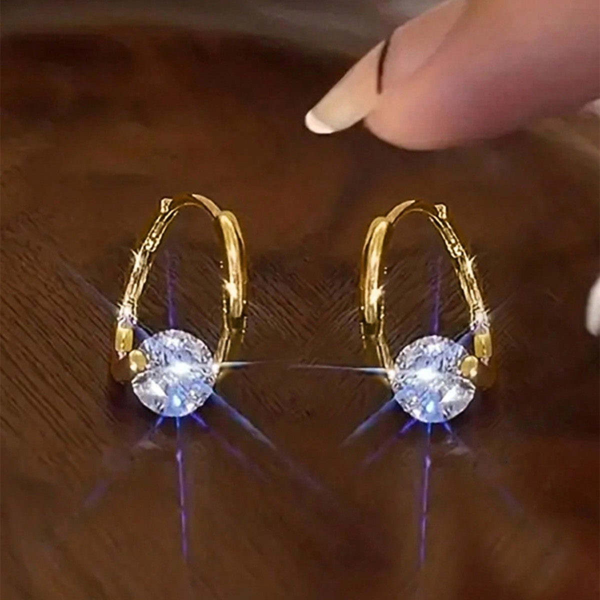 Geometric Earrings For Women With Claw Setting, Copper Base, KC Golden Water Plating, And Zircon Inlay 2