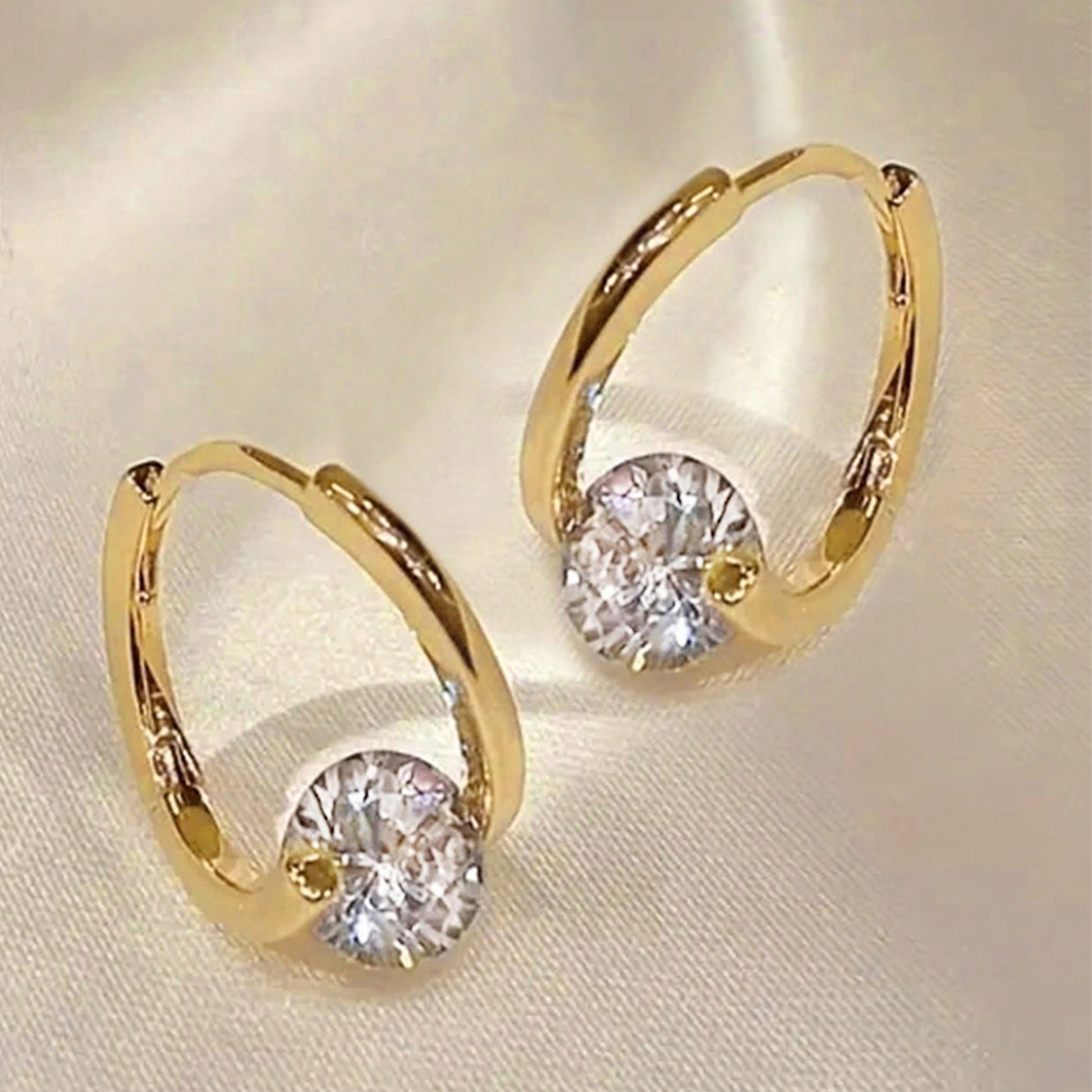 Geometric Earrings For Women With Claw Setting, Copper Base, KC Golden Water Plating, And Zircon Inlay 5