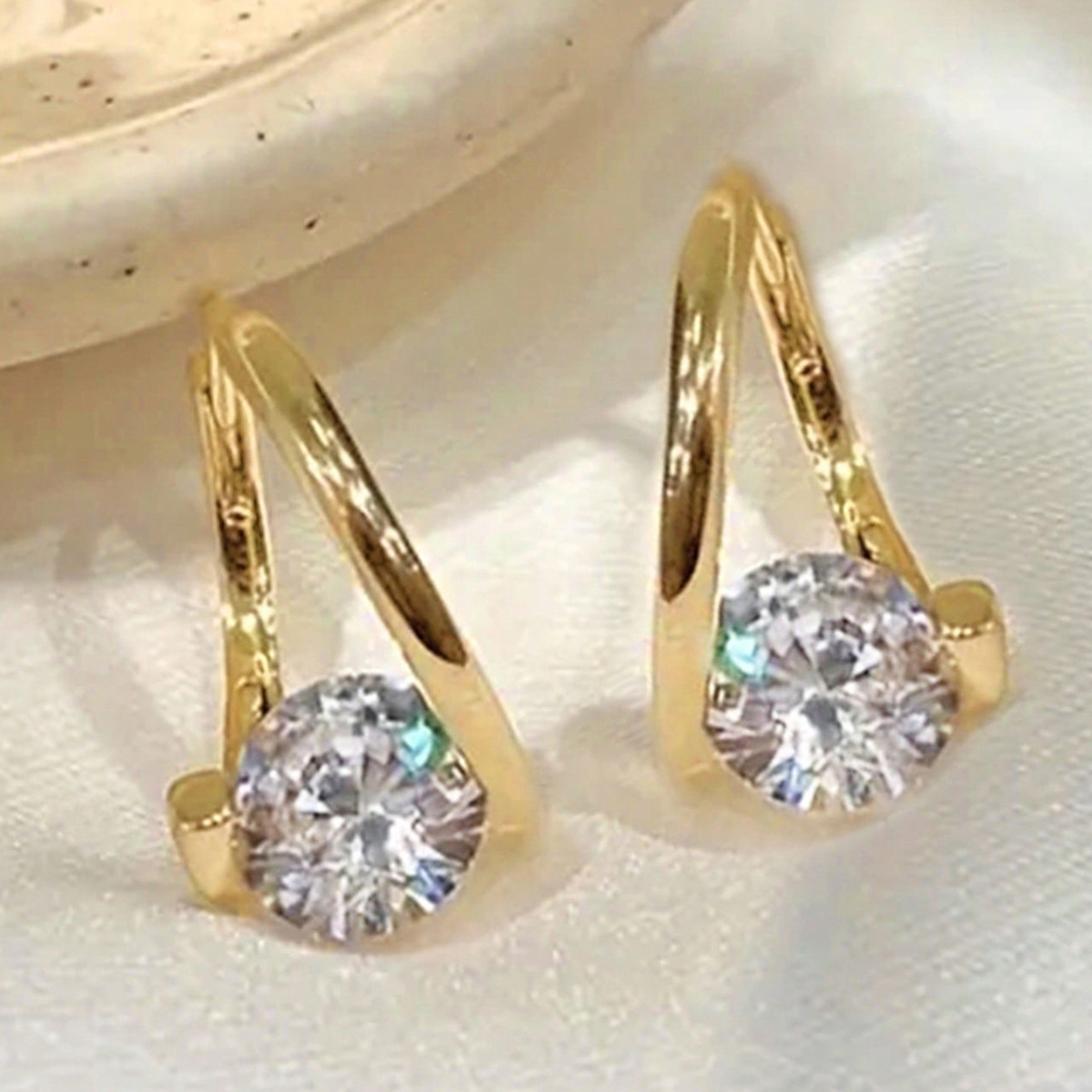 Geometric Earrings For Women With Claw Setting, Copper Base, KC Golden Water Plating, And Zircon Inlay 6