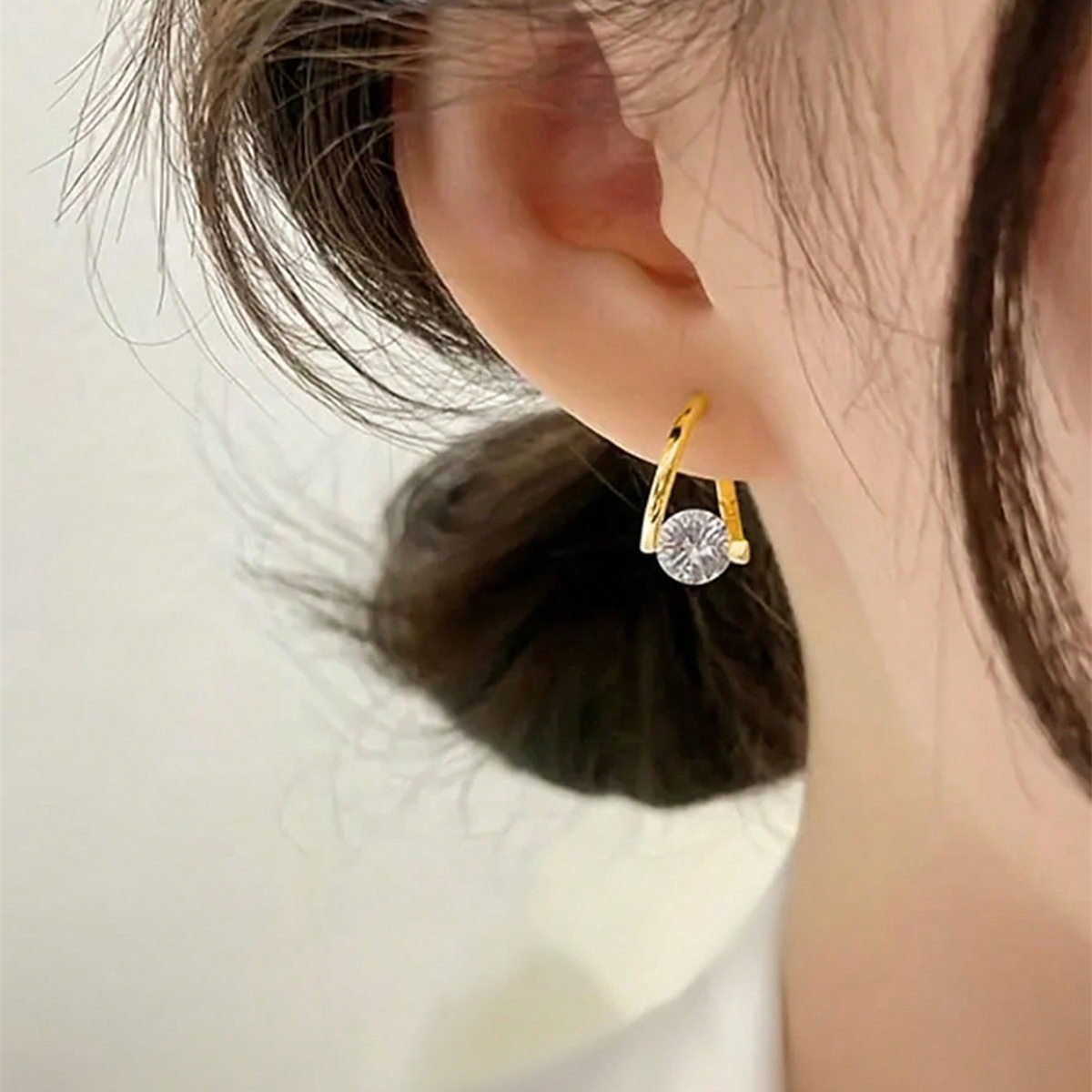 Geometric Earrings For Women With Claw Setting, Copper Base, KC Golden Water Plating, And Zircon Inlay 8
