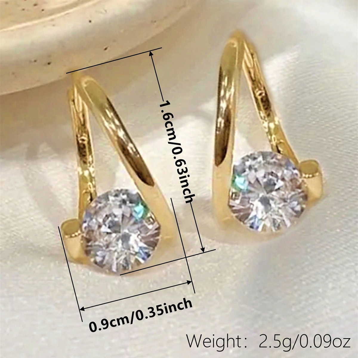 Geometric Earrings For Women With Claw Setting, Copper Base, KC Golden Water Plating, And Zircon Inlay 10