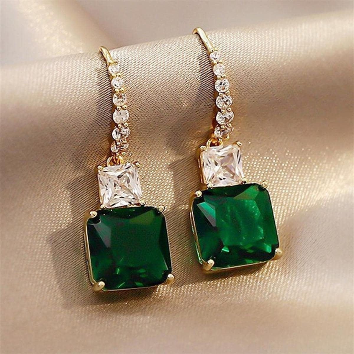 Geometric Earrings For Women With Claw Setting, Copper Material, KC Golden Plated Water Plating, And Zircon Inlay
