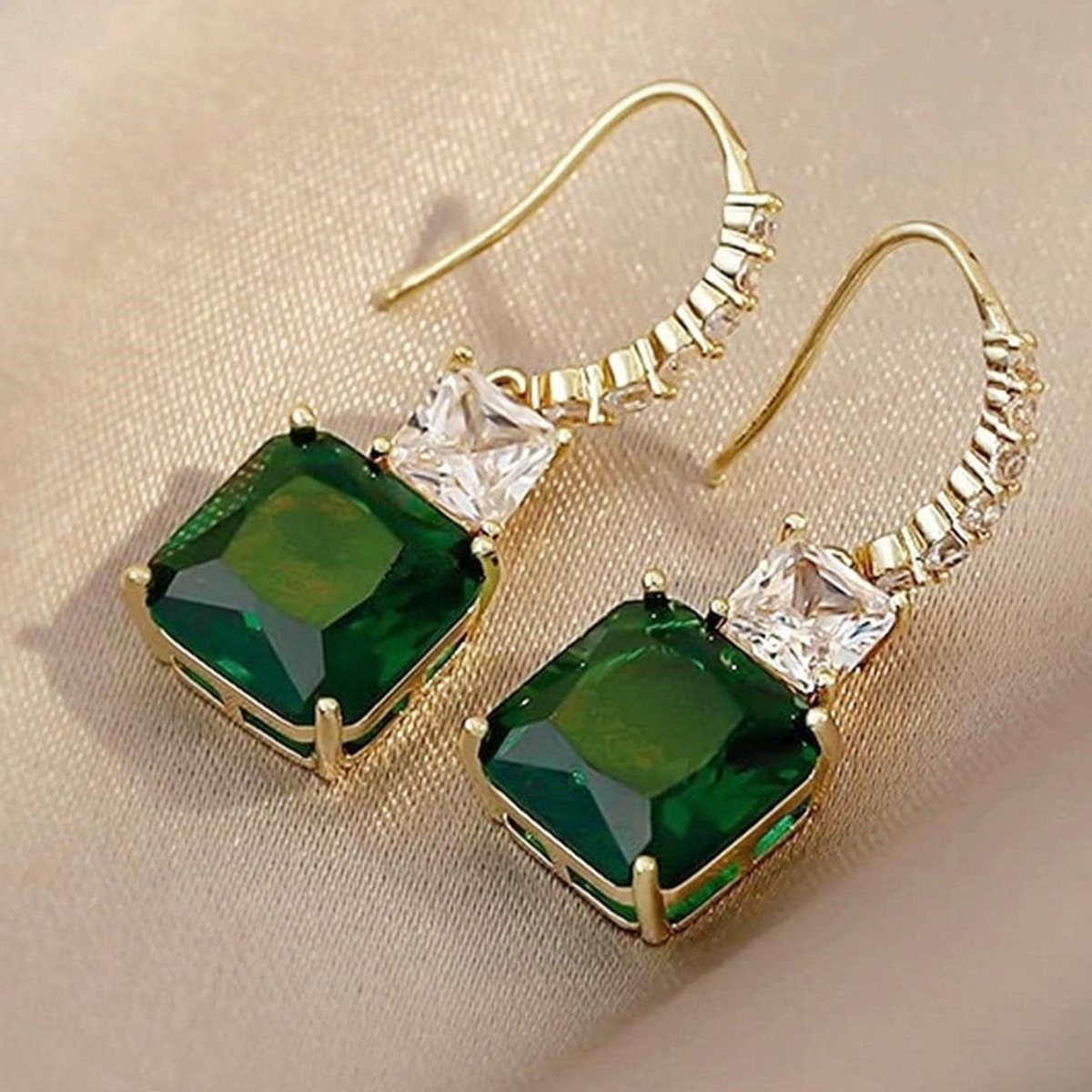 Geometric Earrings For Women With Claw Setting, Copper Material, KC Golden Plated Water Plating, And Zircon Inlay 2