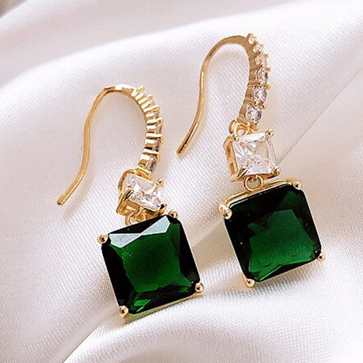 Geometric Earrings For Women With Claw Setting, Copper Material, KC Golden Plated Water Plating, And Zircon Inlay 3