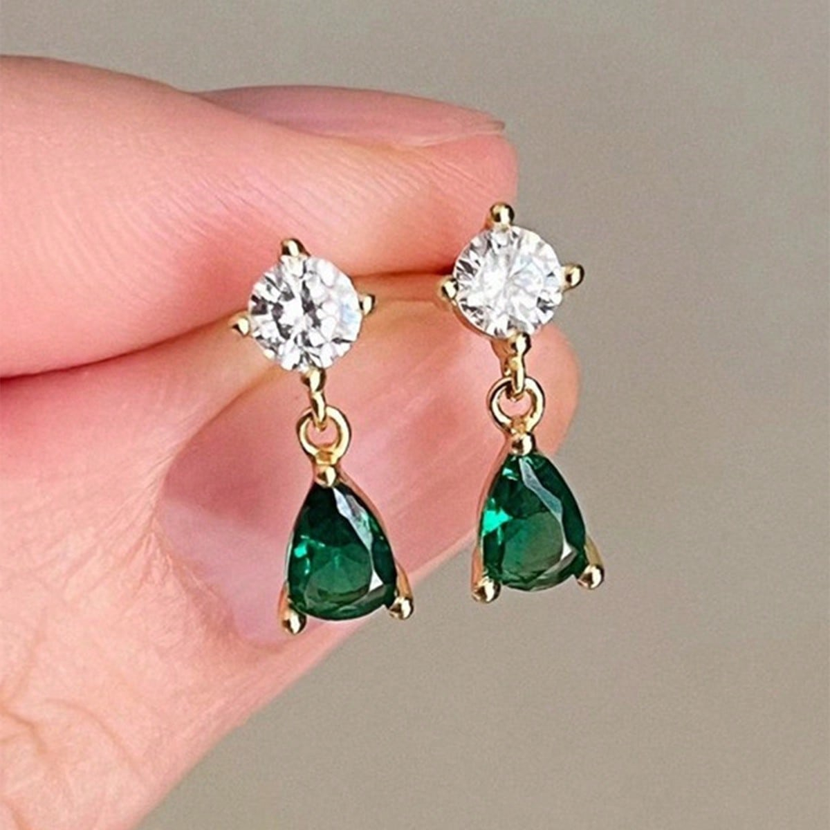 Geometric Earrings For Women With Claw Setting, Copper Base, KC Golden Water Plating, And Zircon Inlay