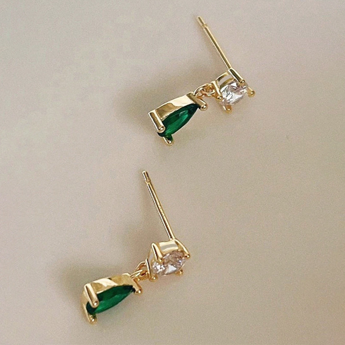 Geometric Earrings For Women With Claw Setting, Copper Base, KC Golden Water Plating, And Zircon Inlay 2