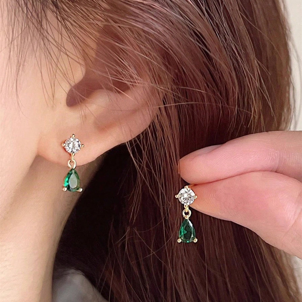 Geometric Earrings For Women With Claw Setting, Copper Base, KC Golden Water Plating, And Zircon Inlay 3