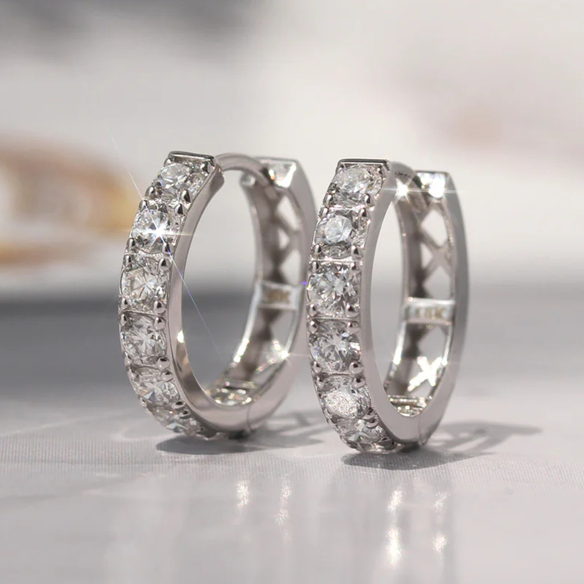 Geometric Earrings For Women With Claw Setting, White K Plated Copper, Water Plating, And Zircon Inlay