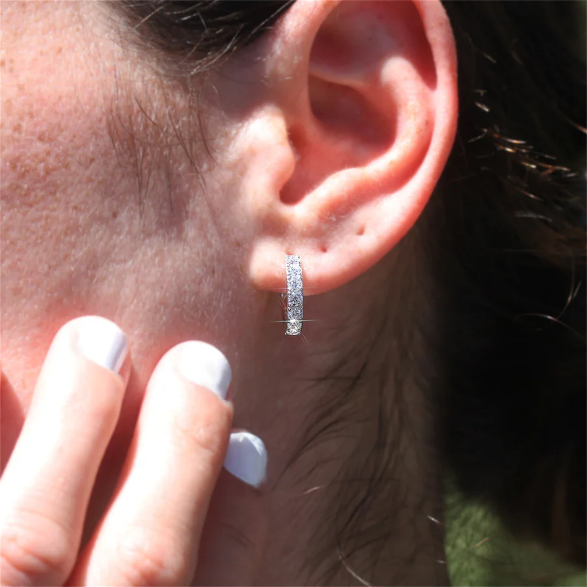 Geometric Earrings For Women With Claw Setting, White K Plated Copper, Water Plating, And Zircon Inlay 6