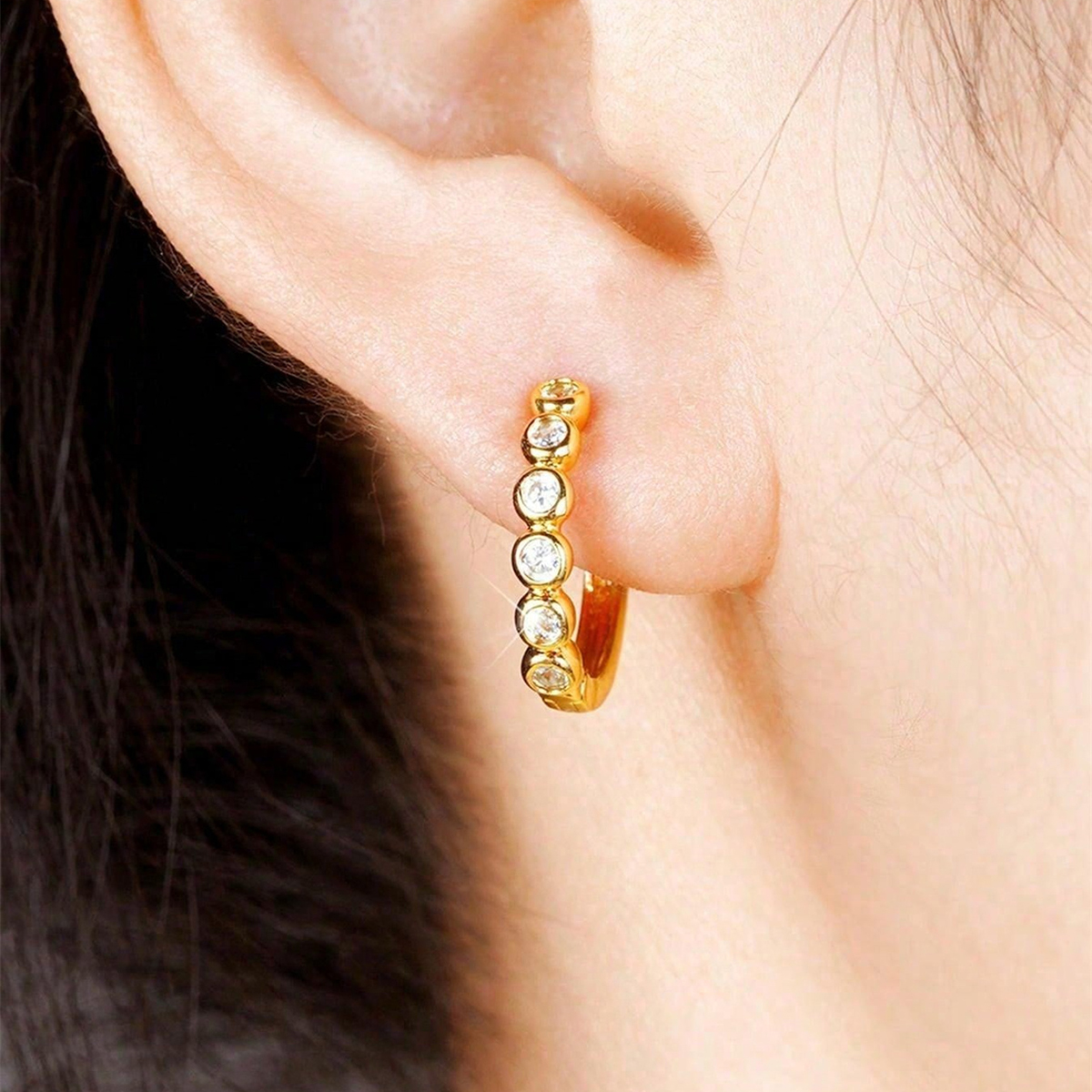 Geometric Earrings For Women With Claw Setting, Copper Base, KC Golden Plated Water Plating, Featuring Zircon Inlay 7