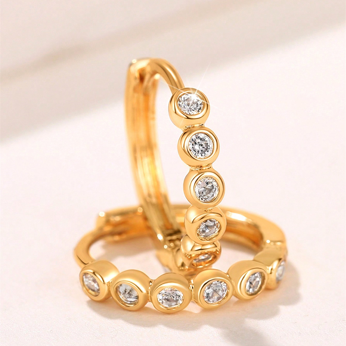 Geometric Earrings For Women With Claw Setting, Copper Base, KC Golden Plated Water Plating, Featuring Zircon Inlay 8