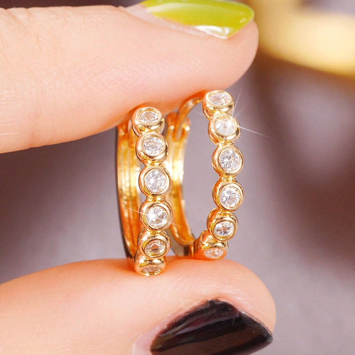 Geometric Earrings For Women With Claw Setting, Copper Base, KC Golden Plated Water Plating, Featuring Zircon Inlay 10