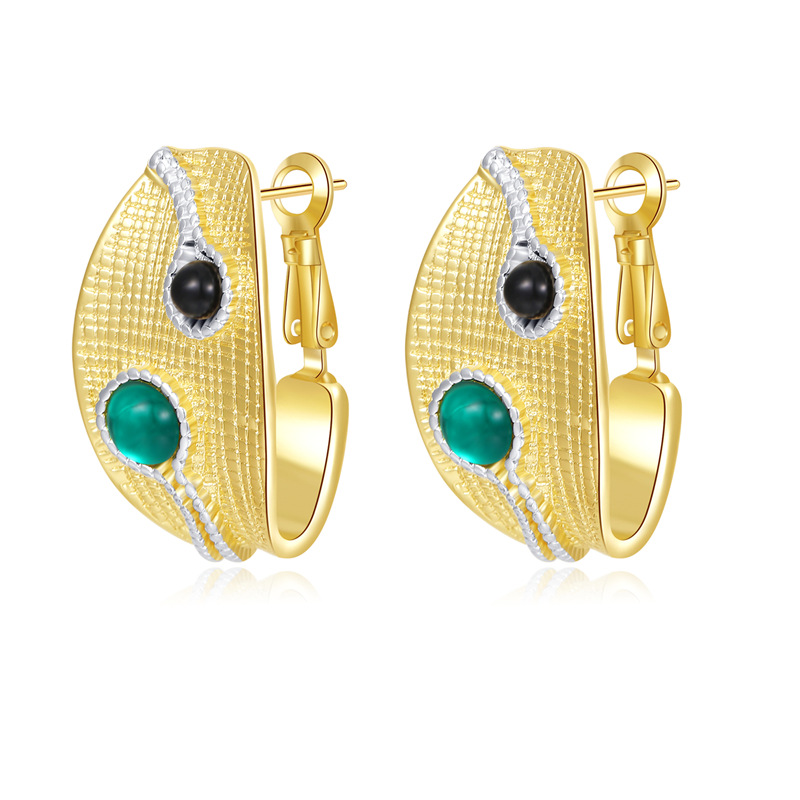 C Shape Earrings For Women With 925 Sterling Silver Posts, Copper Base, 14K Real Gold Plated And Rhinestone Inlay 5