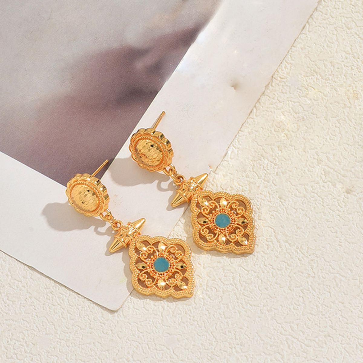 Geometric Earrings For Women In Copper With 18K Real Gold Electroplated Coating 0.03µm Featuring Zircon Inlay 3