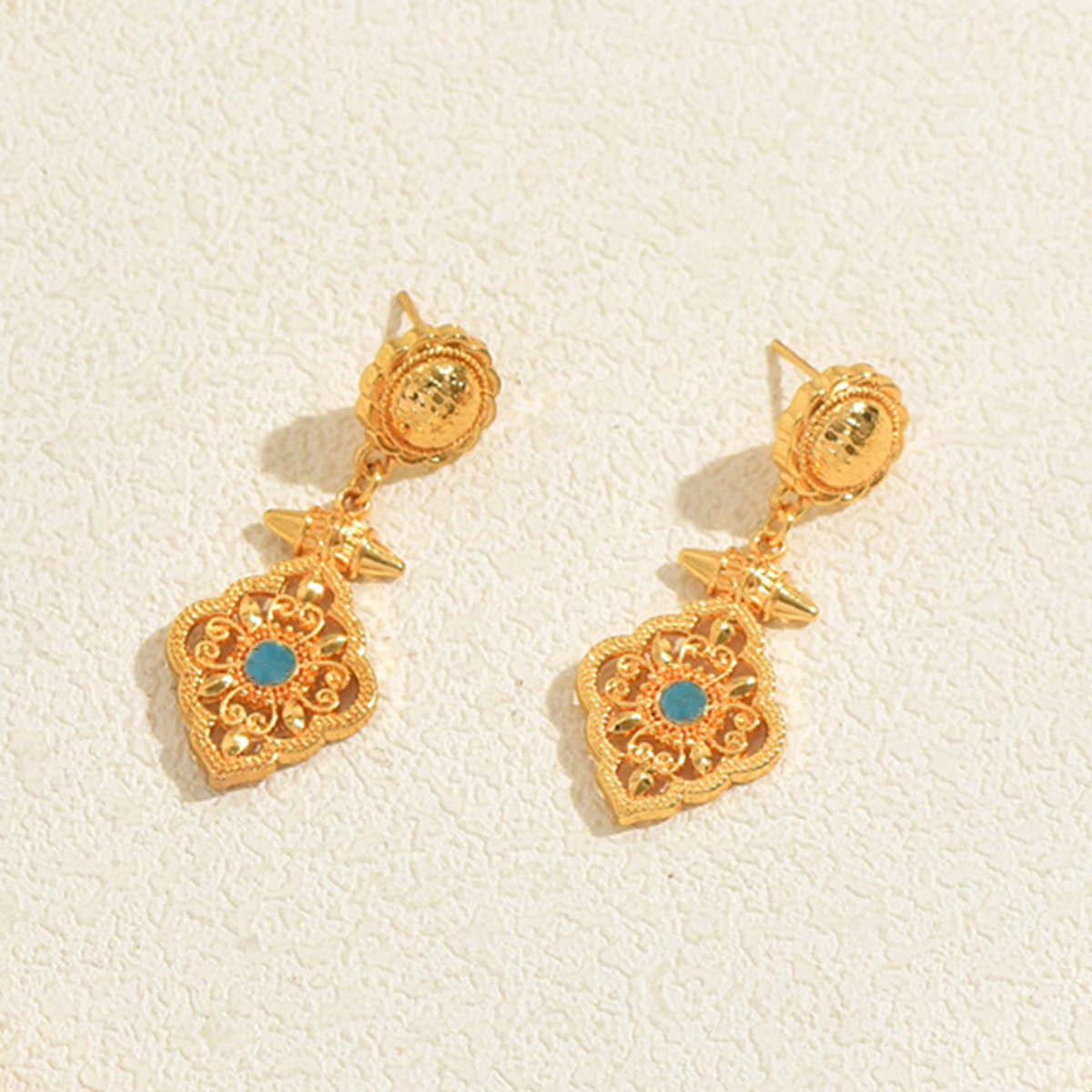 Geometric Earrings For Women In Copper With 18K Real Gold Electroplated Coating 0.03µm Featuring Zircon Inlay 4