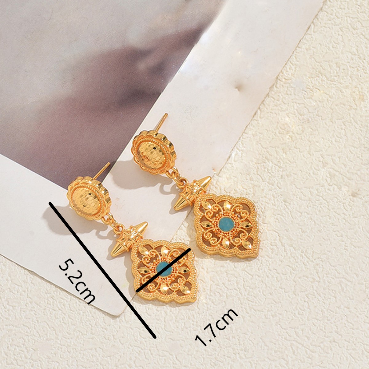 Geometric Earrings For Women In Copper With 18K Real Gold Electroplated Coating 0.03µm Featuring Zircon Inlay 5