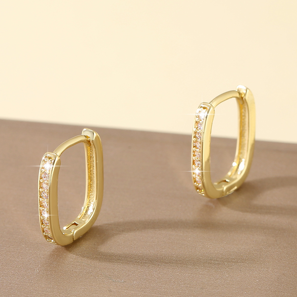 Geometric Earrings For Women In Golden Copper With Electroplated Gold Plating And Zircon Inlay 2