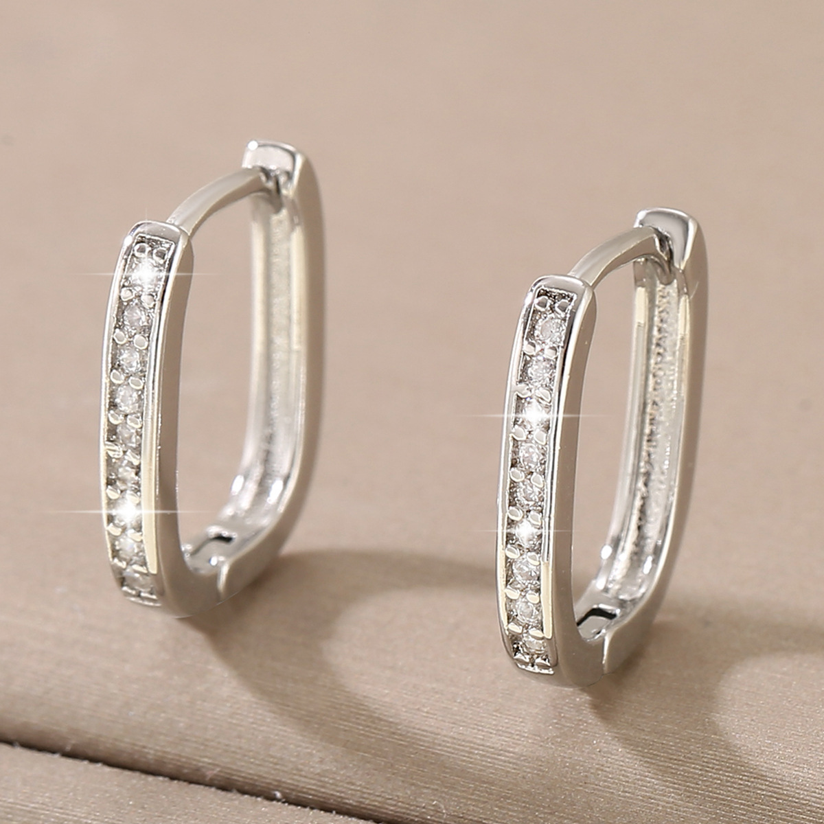 Geometric Earrings For Women In Golden Copper With Electroplated Gold Plating And Zircon Inlay 4