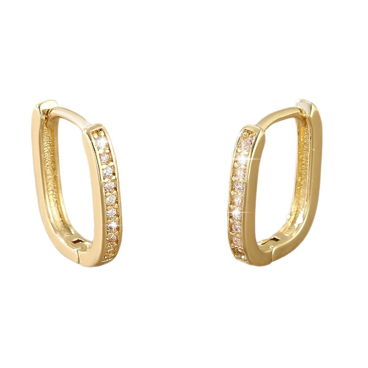 Geometric Earrings For Women In Golden Copper With Electroplated Gold Plating And Zircon Inlay 5