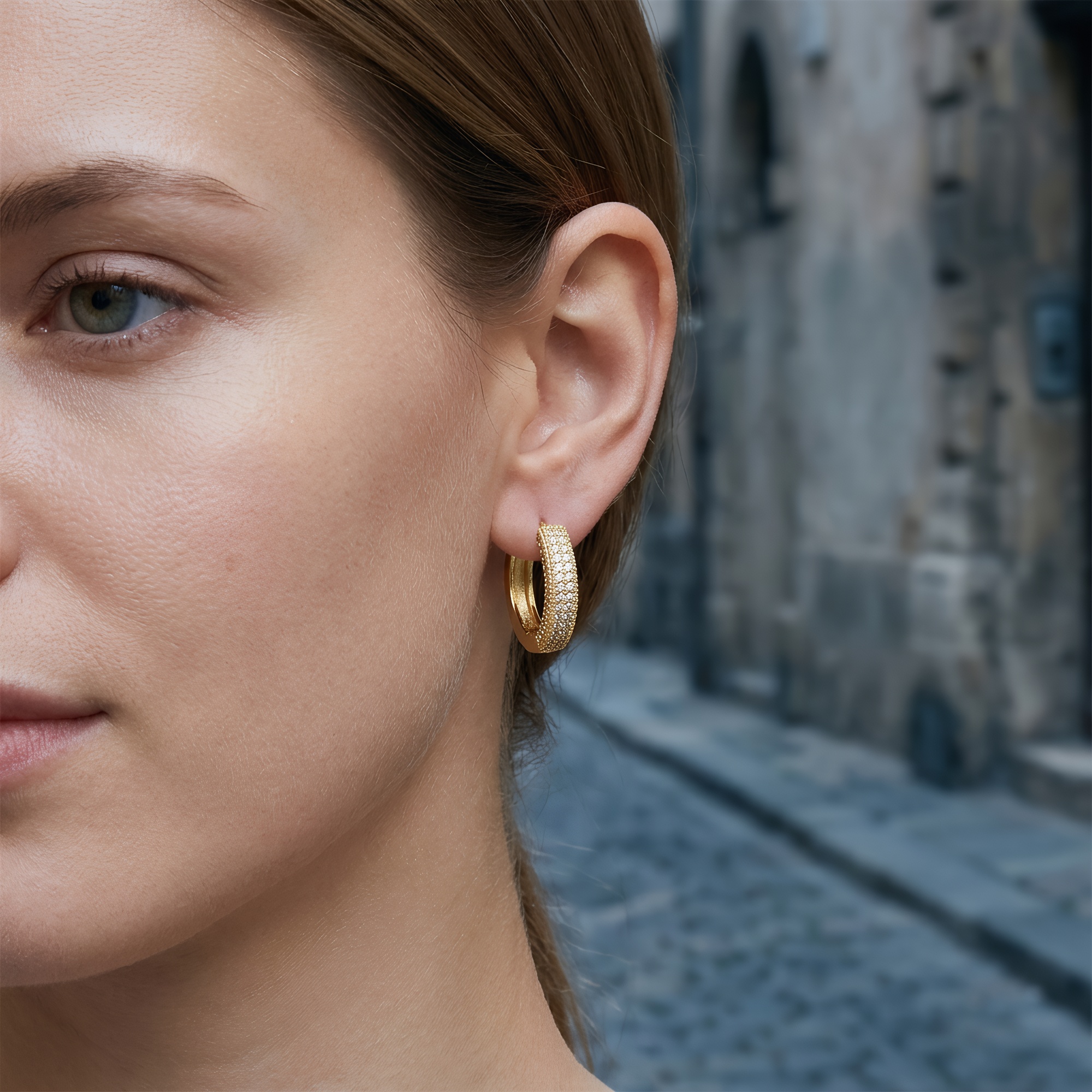 Geometric Earrings For Women Featuring Inlaid Zircon, Electroplated Copper With 18K Real Gold Plating 3