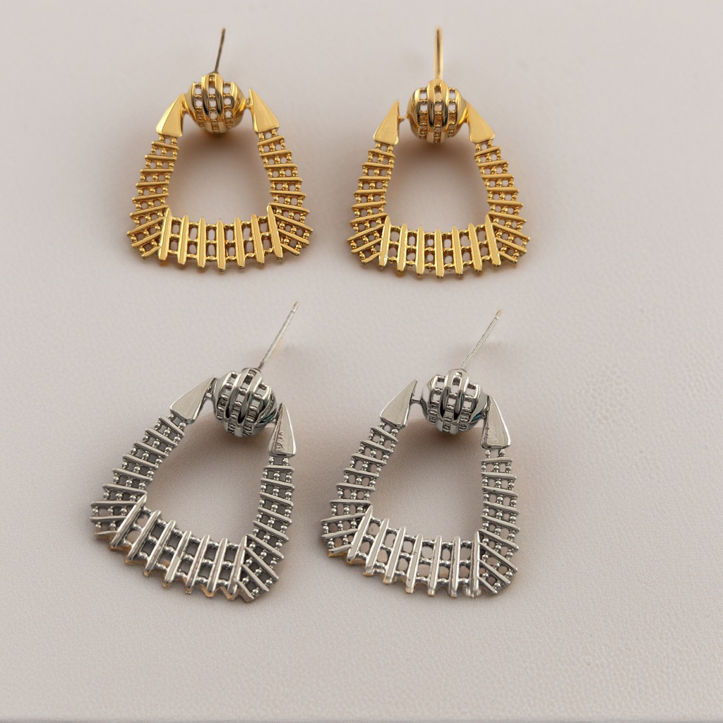 Geometric Earrings For Women With 925 Sterling Silver Posts, Copper Base Electroplated In Maillard Style