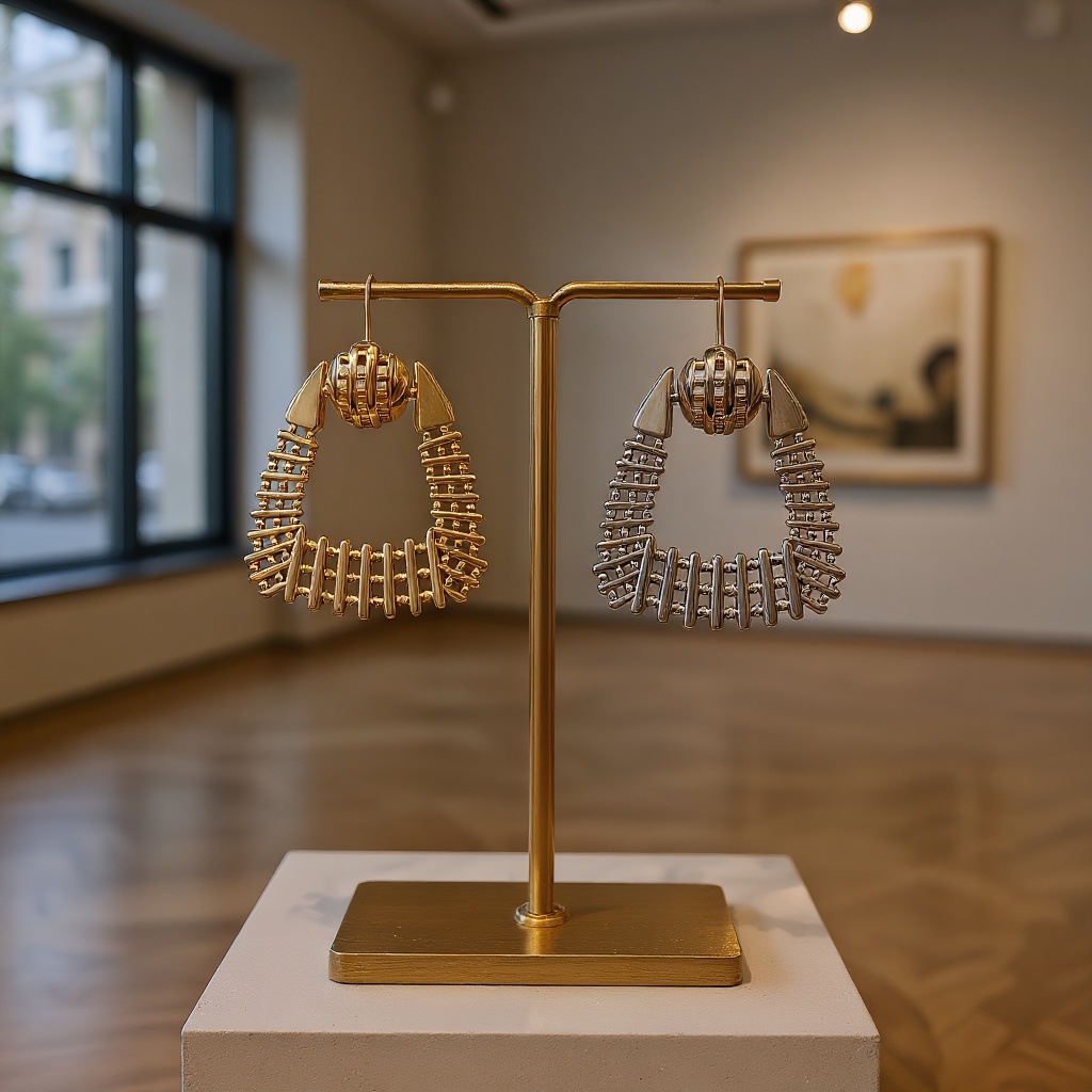 Geometric Earrings For Women With 925 Sterling Silver Posts, Copper Base Electroplated In Maillard Style 2