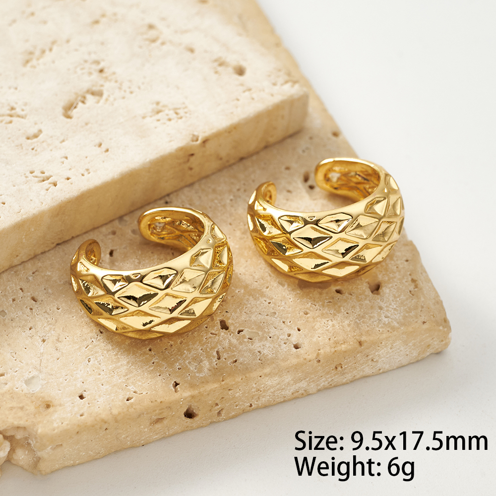 Geometric Electroplated Clip Earrings For Women In Copper With 18K Real Gold Water Plating And Zircon Inlay 6