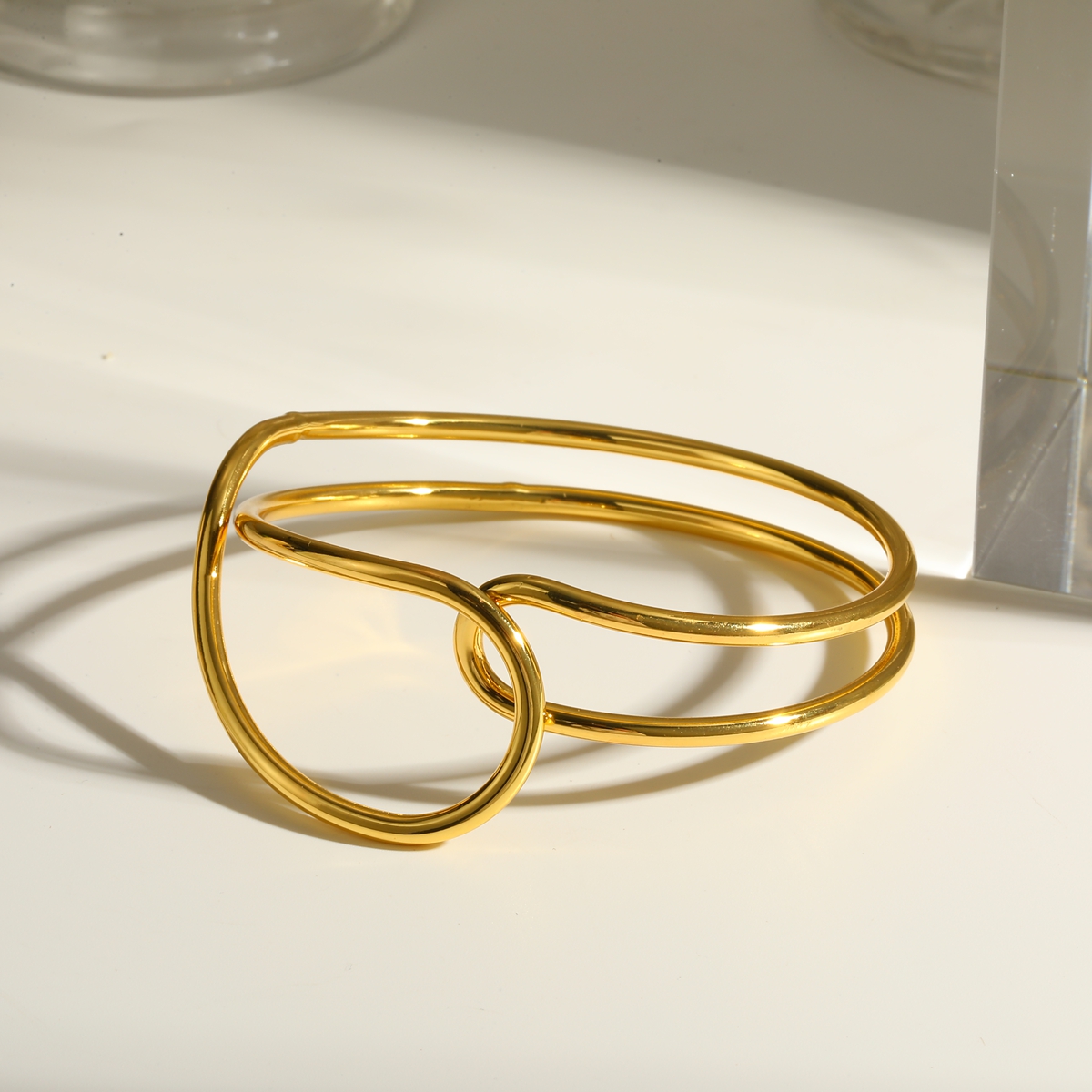 Geometric Electroplated Copper Bangle For Women With 0.03µm 18K Real Gold Water Plating 4