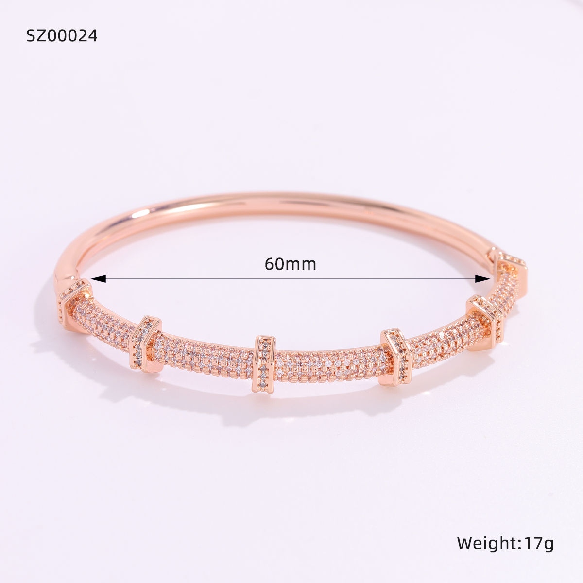 Geometric Electroplated Copper Bangle For Women With Zircon Inlay And Water Plating Gold Process 2