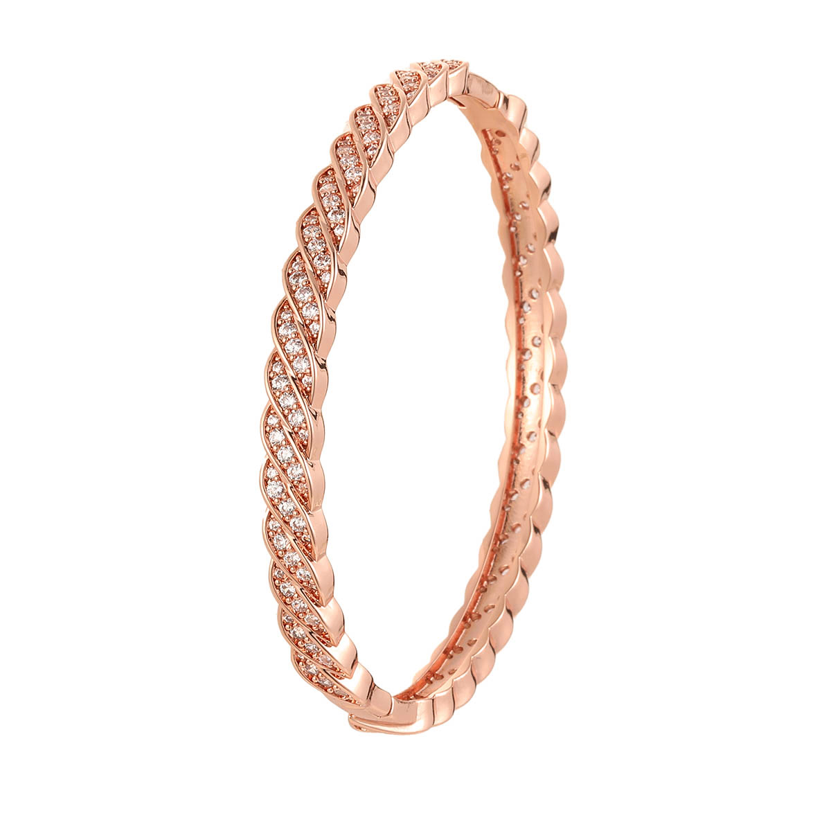 Geometric Electroplated Copper Bangle For Women With Zircon Inlay Featuring Water Plating Process