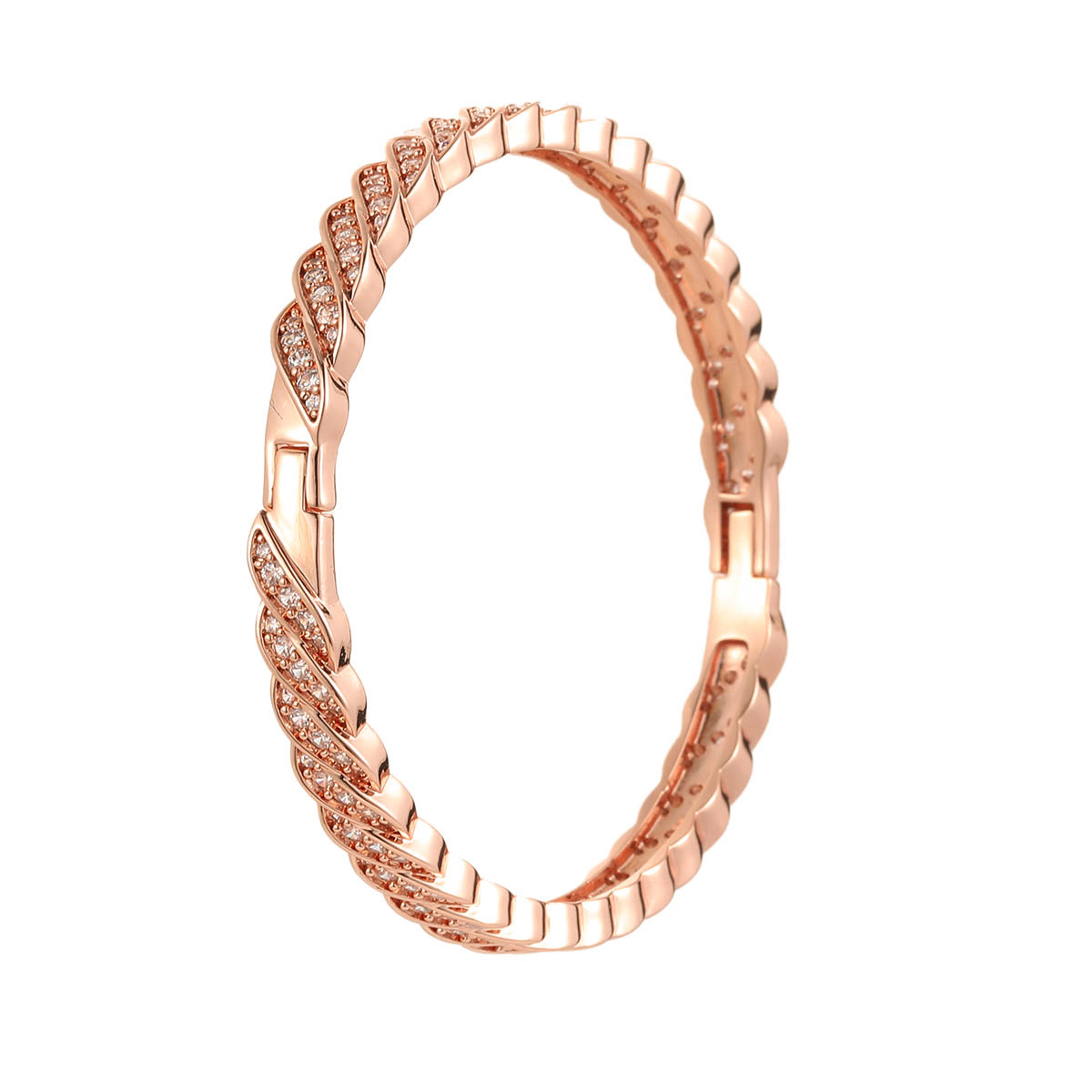 Geometric Electroplated Copper Bangle For Women With Zircon Inlay Featuring Water Plating Process 3