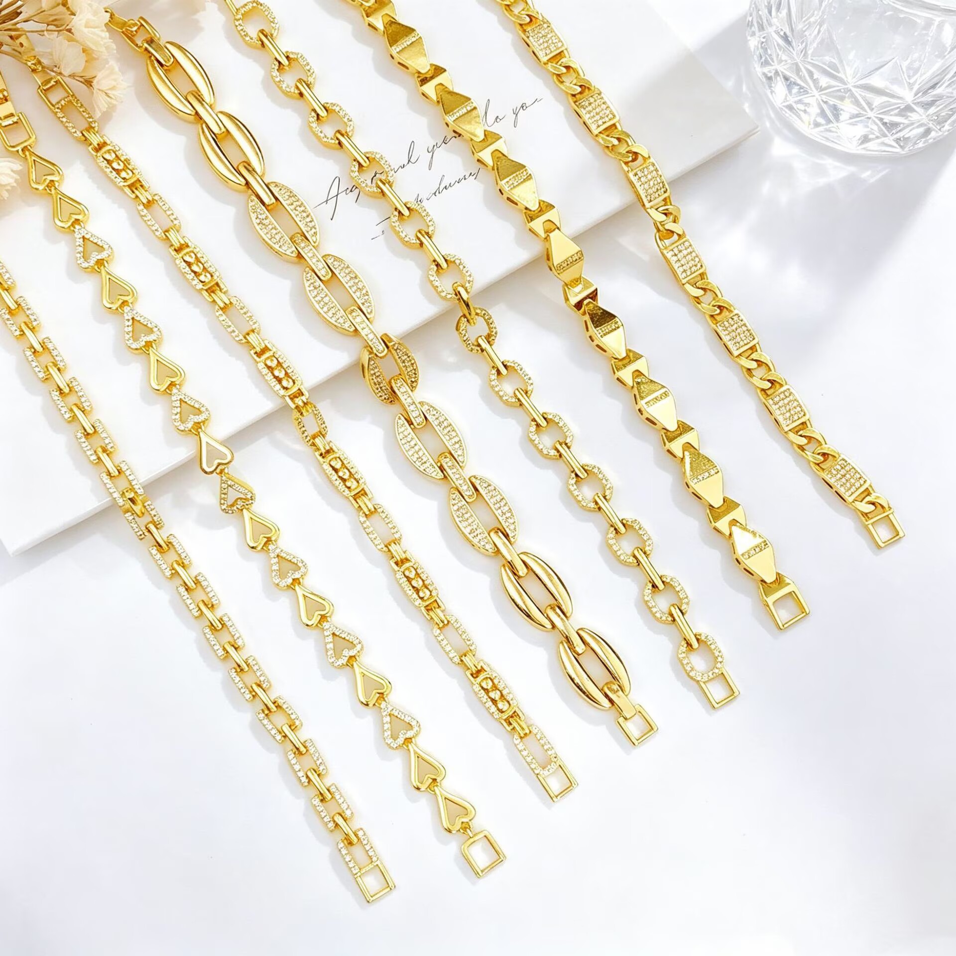 Geometric Electroplated Copper Bracelet For Women With 18K Real Gold Plated PVD Coating And Zircon Inlay On Cable Chain 2
