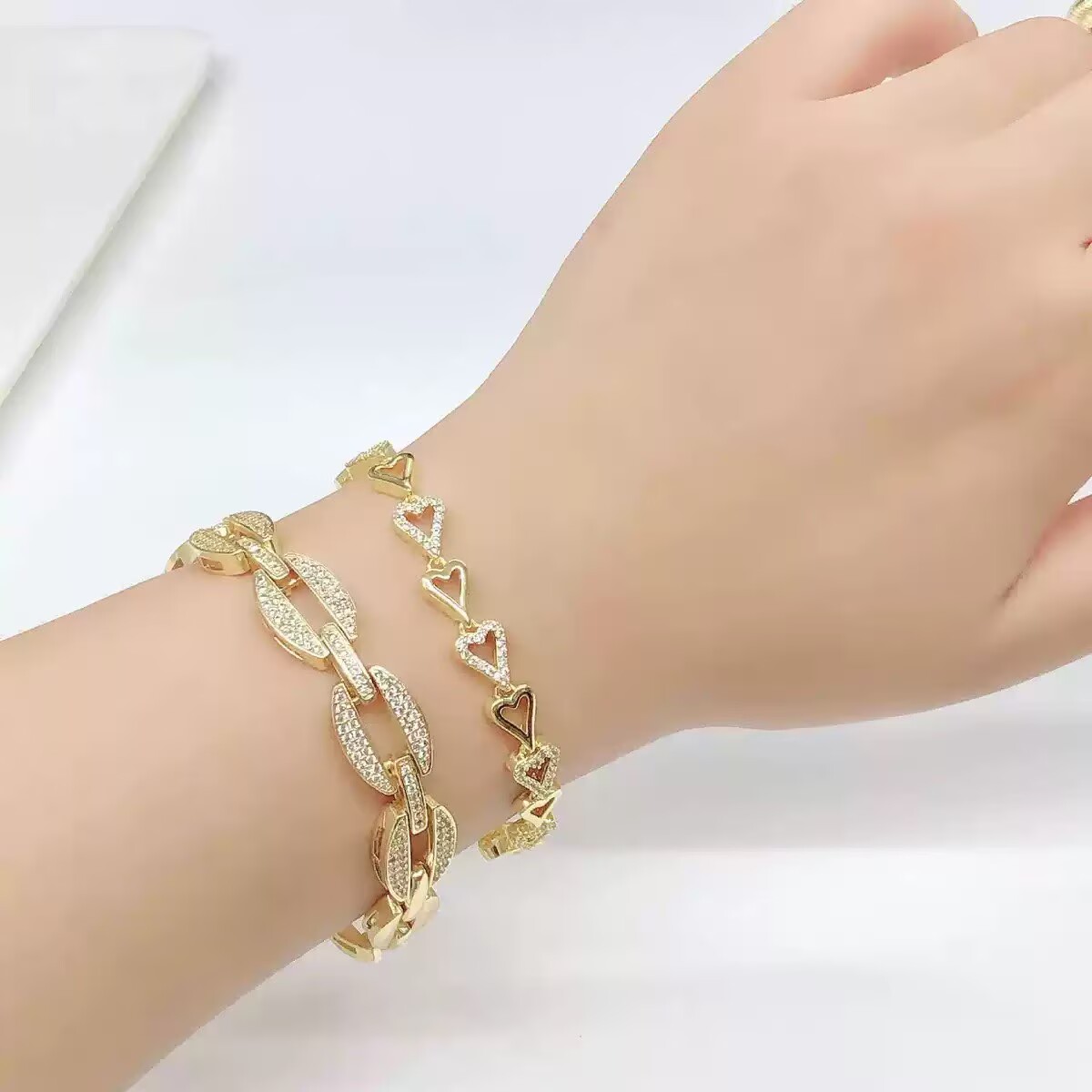 Geometric Electroplated Copper Bracelet For Women With 18K Real Gold Plated PVD Coating And Zircon Inlay On Cable Chain 3