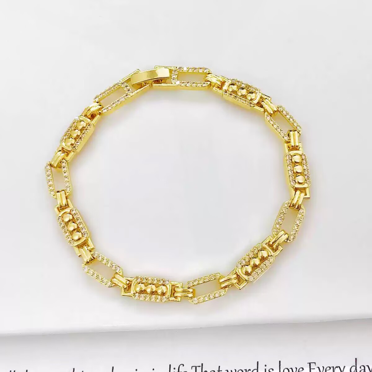 Geometric Electroplated Copper Bracelet For Women With 18K Real Gold Plated PVD Coating And Zircon Inlay On Cable Chain 4