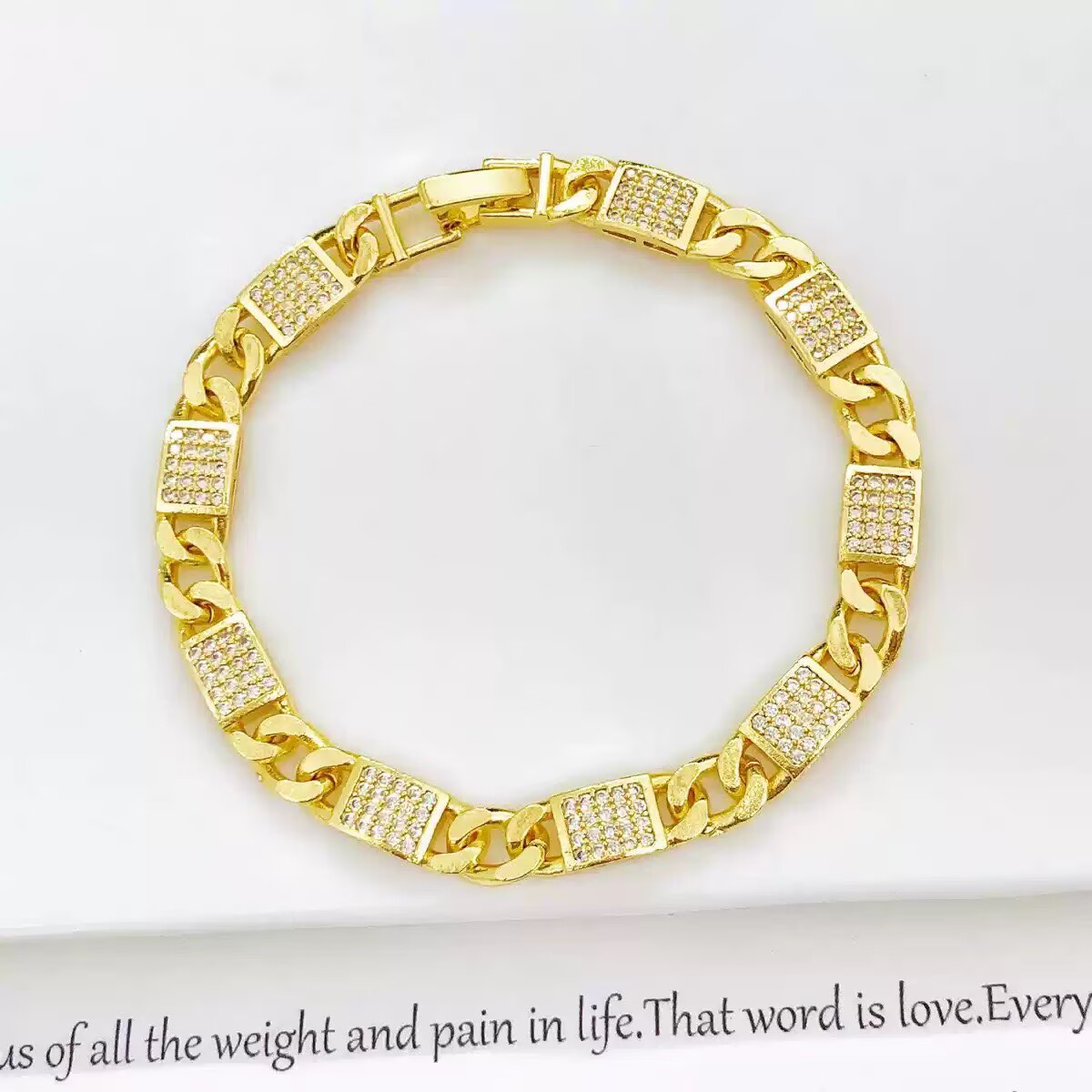 Geometric Electroplated Copper Bracelet For Women With 18K Real Gold Plated PVD Coating And Zircon Inlay On Cable Chain 5