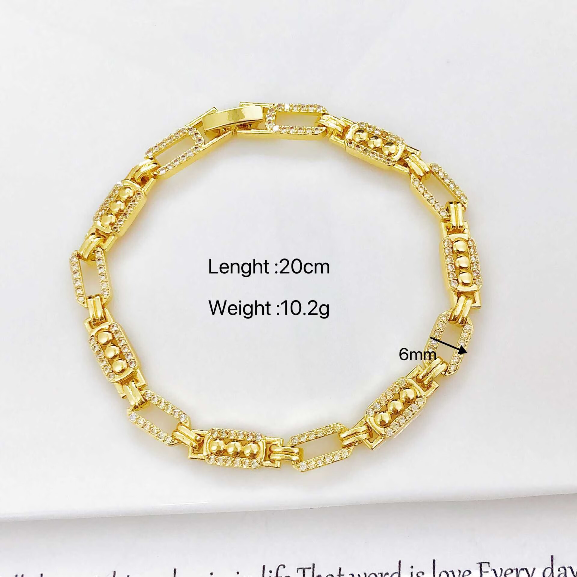 Geometric Electroplated Copper Bracelet For Women With 18K Real Gold Plated PVD Coating And Zircon Inlay On Cable Chain 7