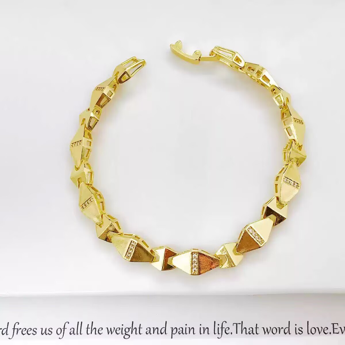 Geometric Electroplated Copper Bracelet For Women With 18K Real Gold Plated PVD Coating And Zircon Inlay On Cable Chain 9