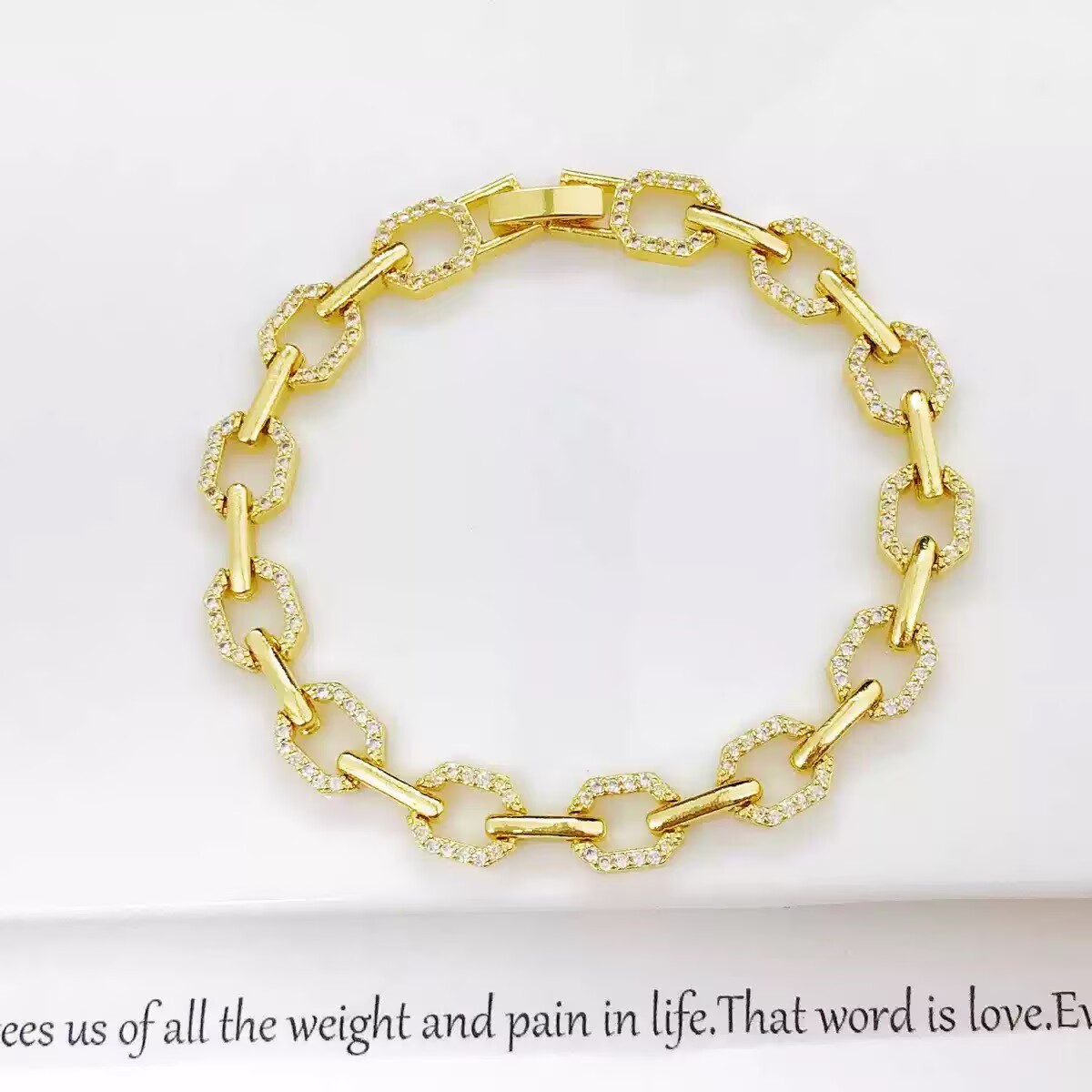 Geometric Electroplated Copper Bracelet For Women With 18K Real Gold Plated PVD Coating And Zircon Inlay On Cable Chain 10