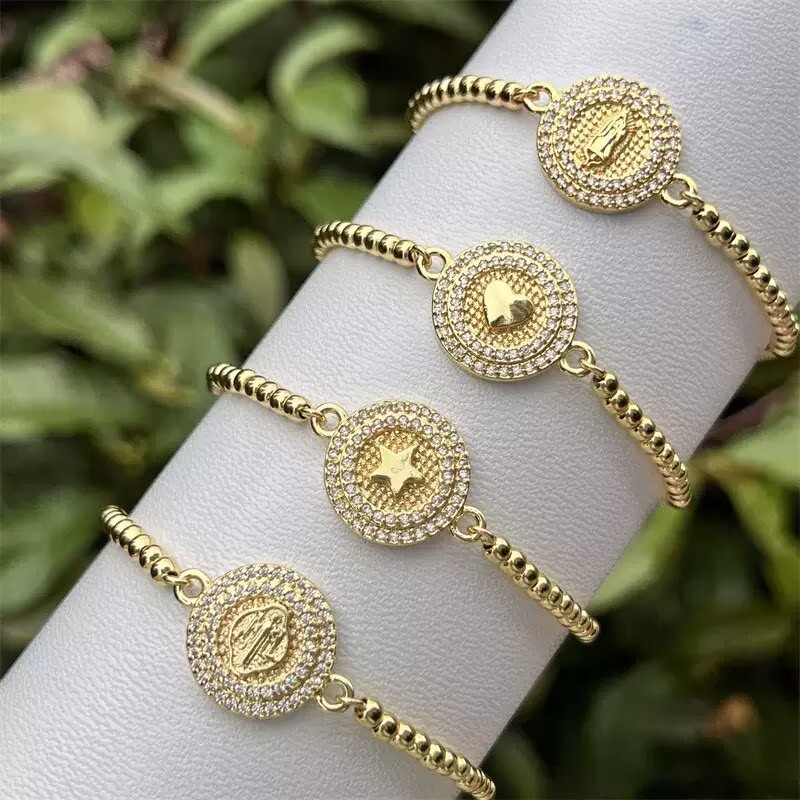 Geometric Electroplated Copper Bracelet For Women With 18K Real Gold Plated PVD Coating And Zircon Inlay, Featuring Slider Chain