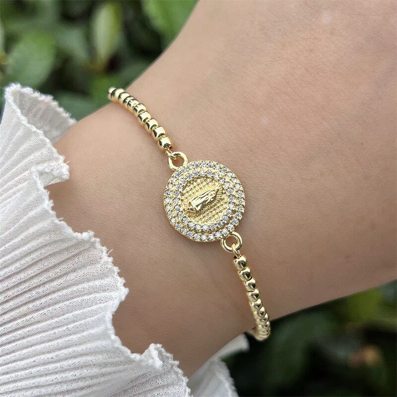 Geometric Electroplated Copper Bracelet For Women With 18K Real Gold Plated PVD Coating And Zircon Inlay, Featuring Slider Chain 2