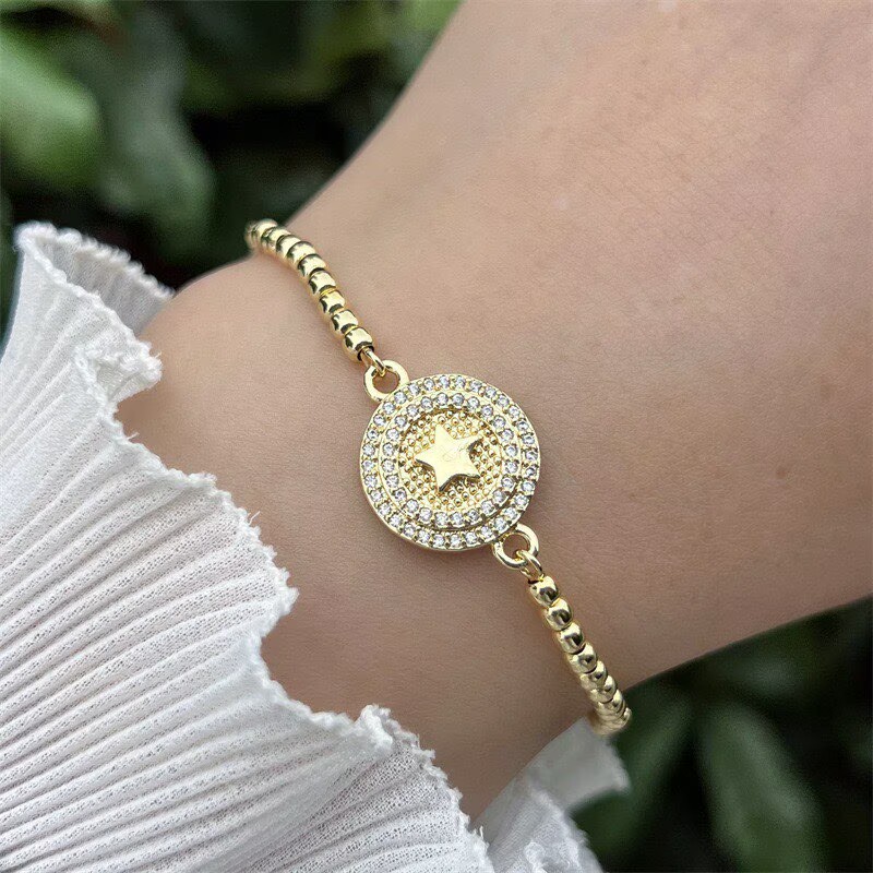 Geometric Electroplated Copper Bracelet For Women With 18K Real Gold Plated PVD Coating And Zircon Inlay, Featuring Slider Chain 3