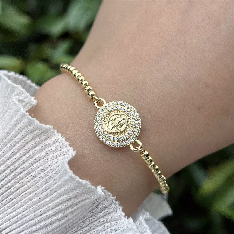 Geometric Electroplated Copper Bracelet For Women With 18K Real Gold Plated PVD Coating And Zircon Inlay, Featuring Slider Chain 4